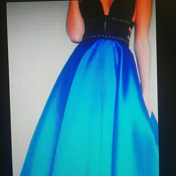 Royal blue and black prom dress.  Fits size 2. - Picture 2 of 3